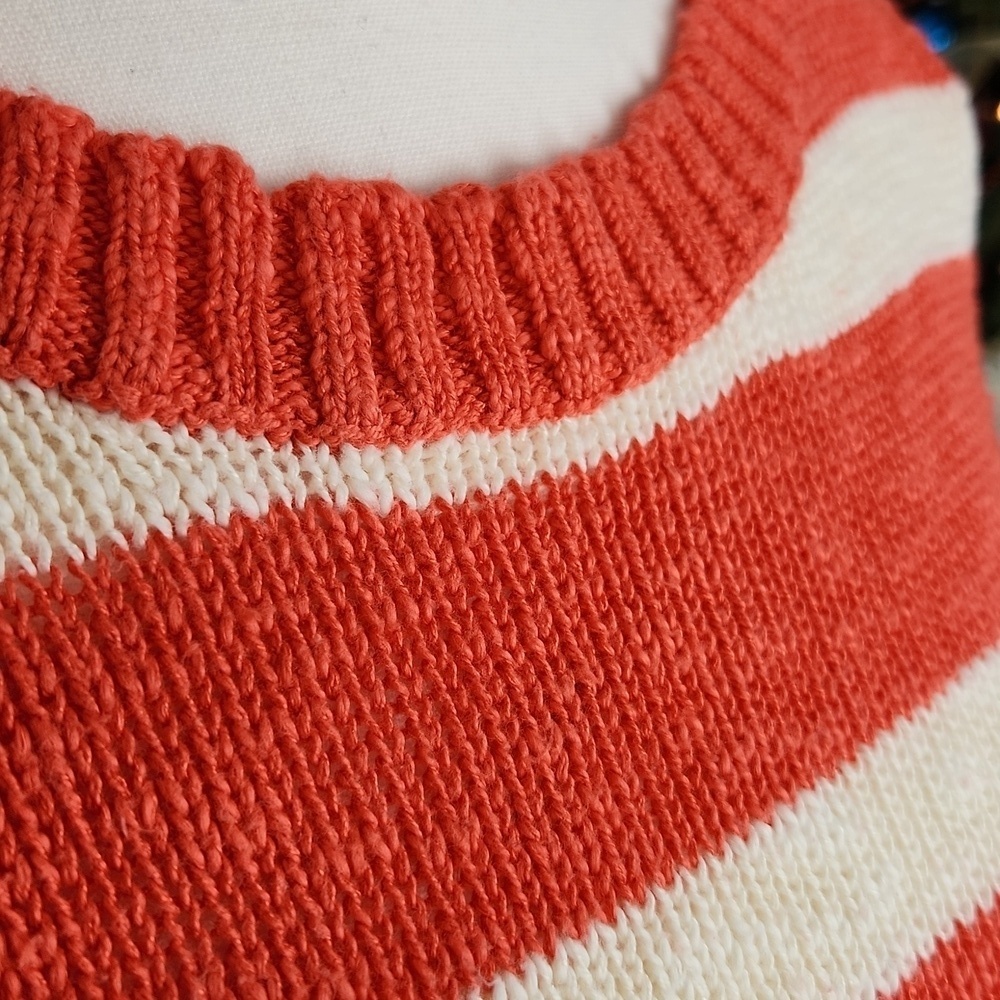 Womens casual 3/4 sleeve sweater old navy med orange white stripe crew neck - Picture 2 of 7